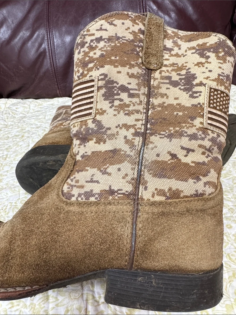 Ariat Brown Suede Cowboy Boots with Desert Camo Shaft